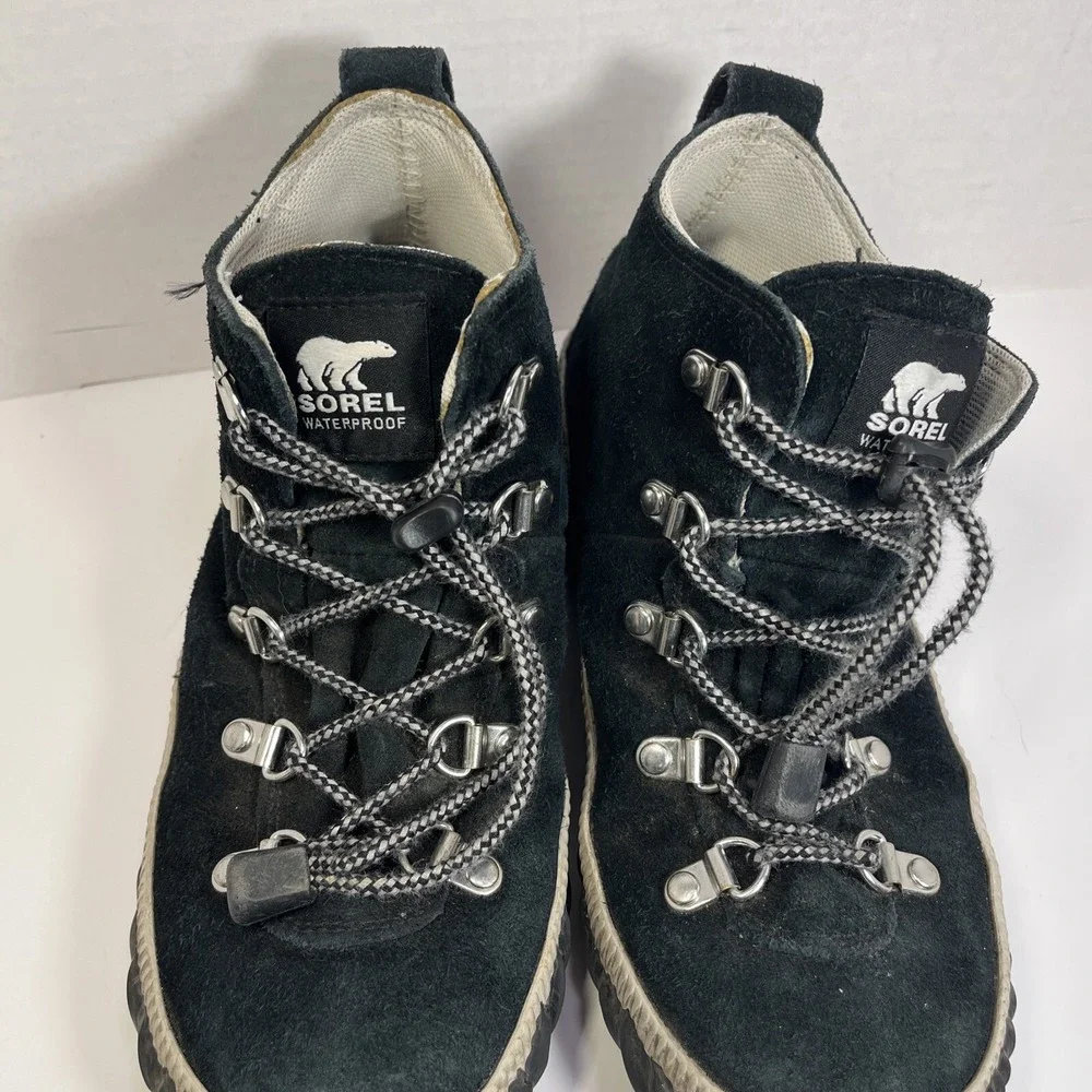 Sorel Out N About Black Wool Felt Duck Boots Ankle Waterproof Women's Size 4